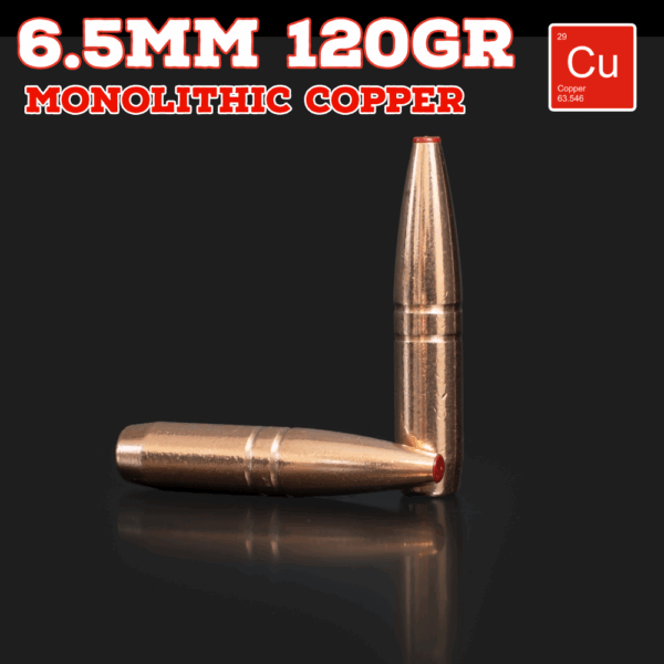 6.5mm (.264") 120gr Bullets - Monolithic Copper (seconds) - 100 ct
