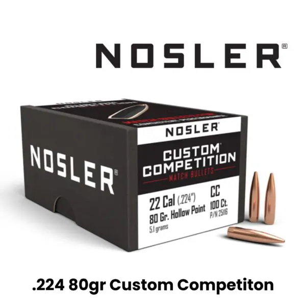 Nosler 22 Cal (.224″) 80gr HPBT Custom Competition - 250ct