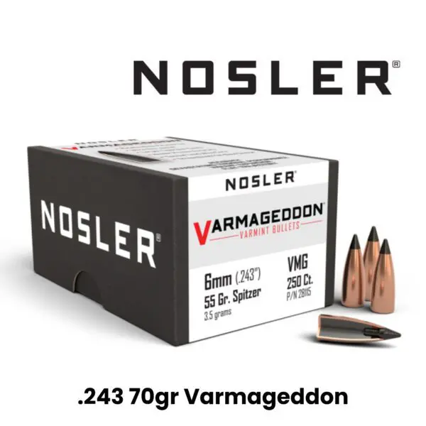 Nosler 6mm (.243″) 70gr FB Tipped Varmageddon - 250ct